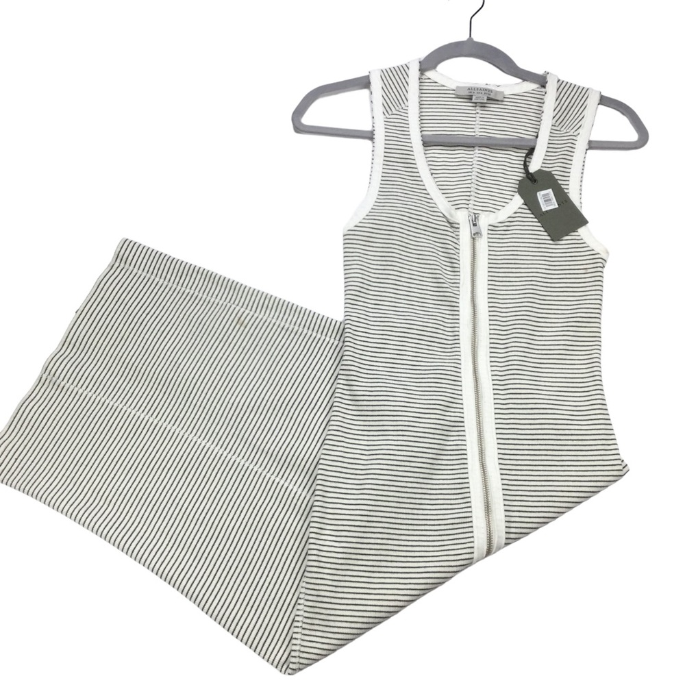 All Saints Black and White Striped Midi Dress